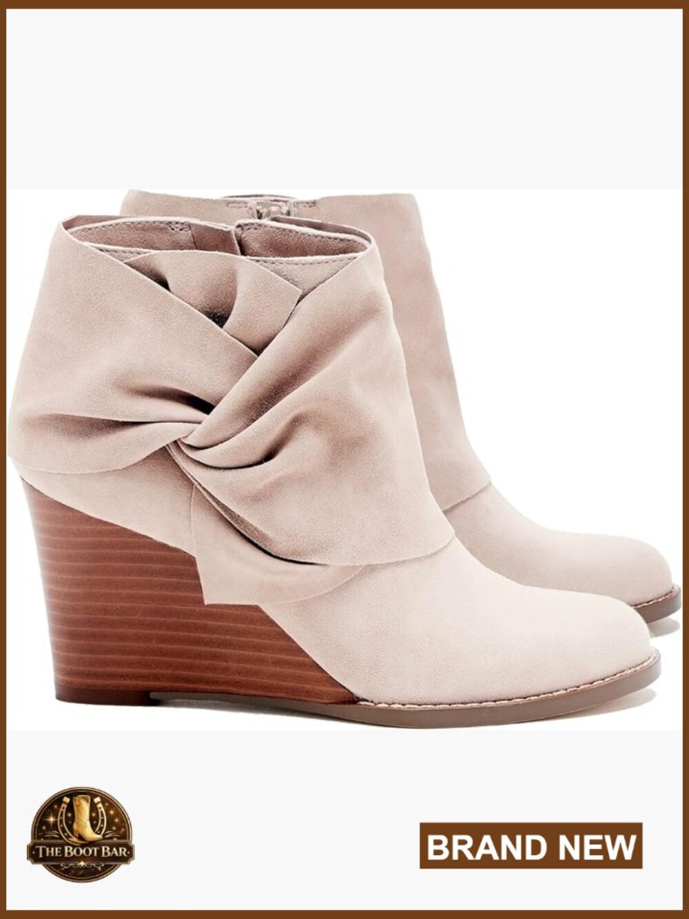 Women's Wedge Ankle Booties Bow Knot Stacked Heel Faux Suede Zip Closure